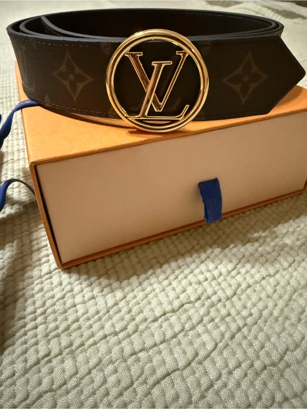 Louis Vuitton Monogram Belt with Gold LV Circle Buckle - Brown